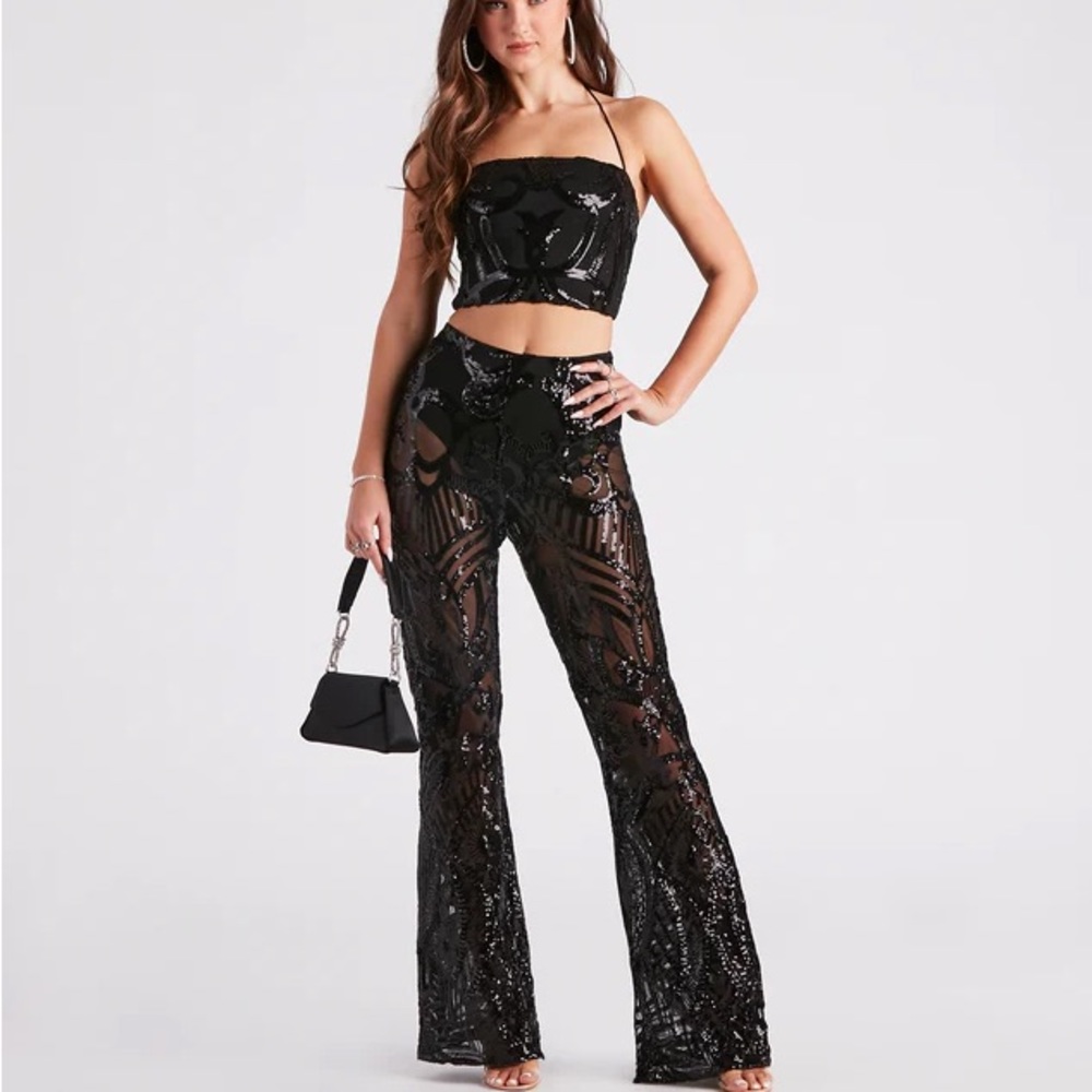 Glitzy Night Out Sequin Flare Pants Windsor